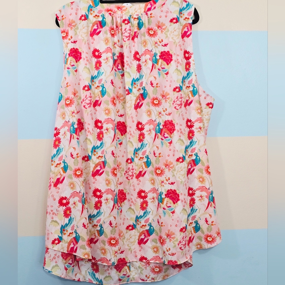 Rose & Olive Plus Size Floral Top in Teal, Coral & Cream - Picture 5 of 7